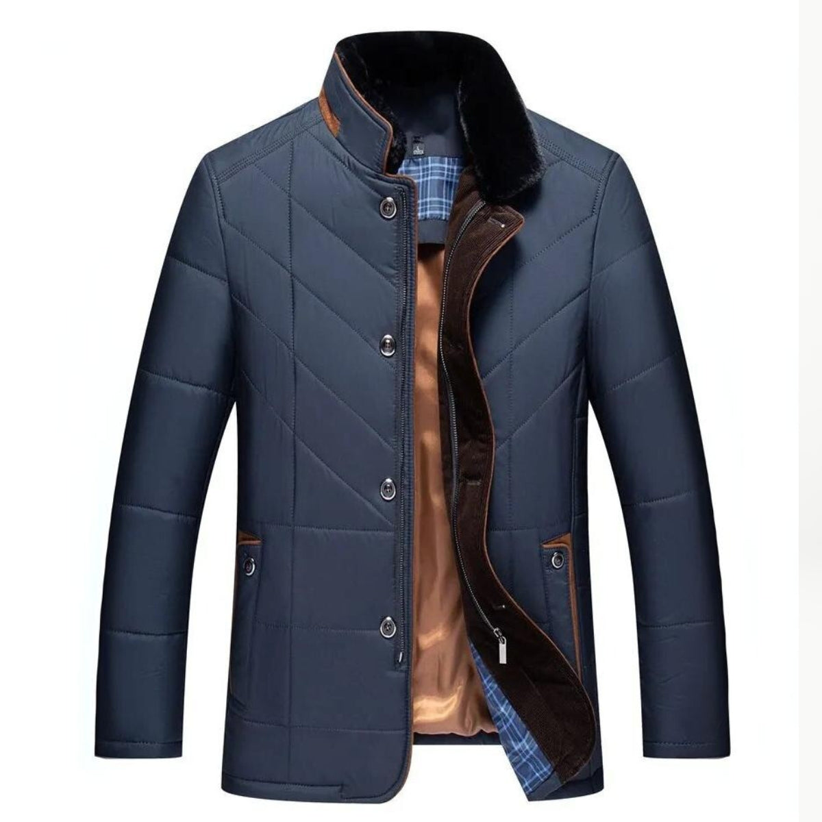Miguel Men's Winter Quilted Panel Construction Button Front Closure Jacket, front view