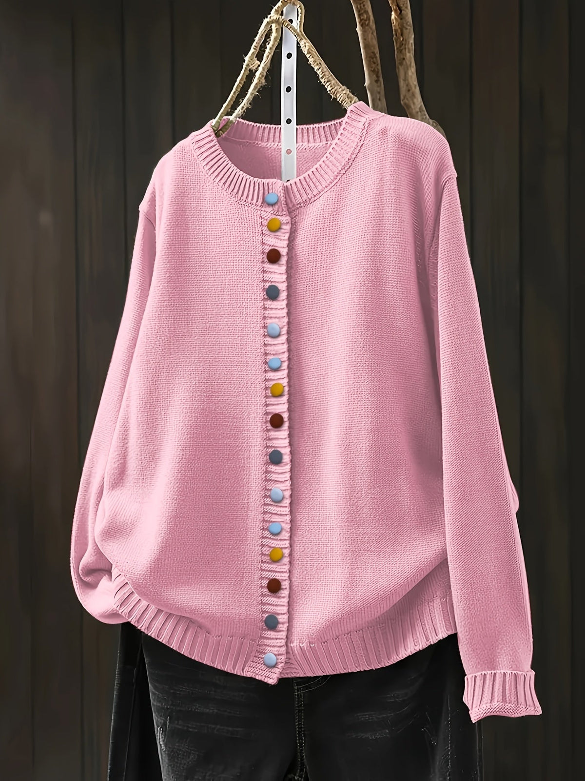 Sharon Women's Winter Colorful Button Knit Cardigan, front view
