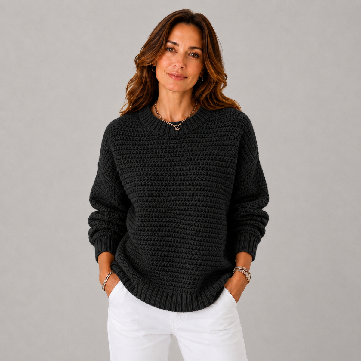 Jenny Women's Ribbed Knit Side-Slit Sweater, front view