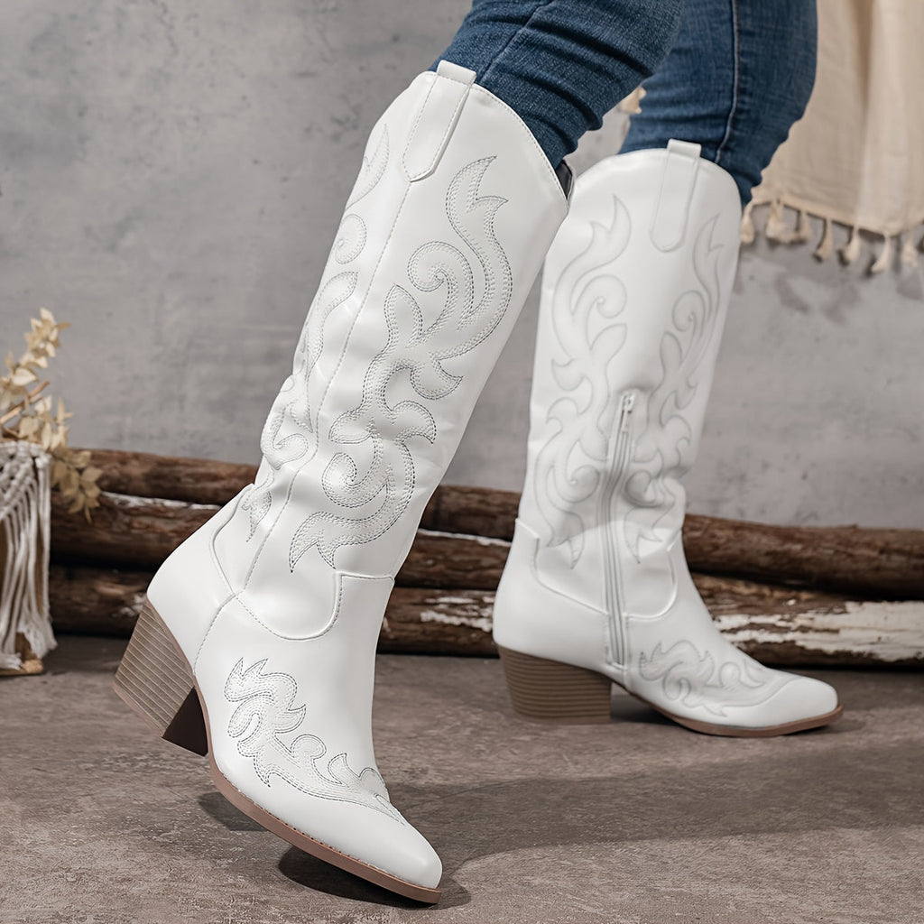 Jenny Women's Knee-High Faux Leather Block Heel Cowboy Boots, view 13