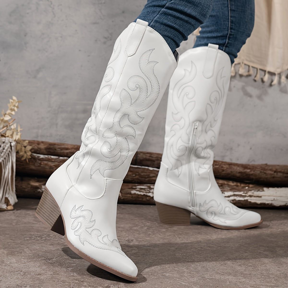 Jenny Women's Knee-High Faux Leather Block Heel Cowboy Boots, view 13