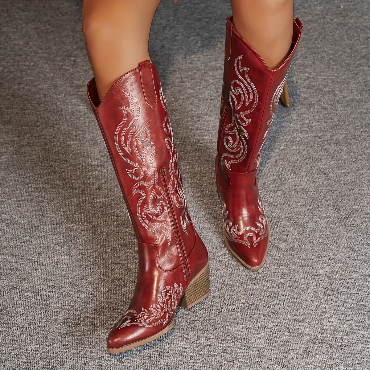 Jenny Women's Knee-High Faux Leather Block Heel Cowboy Boots, view 11
