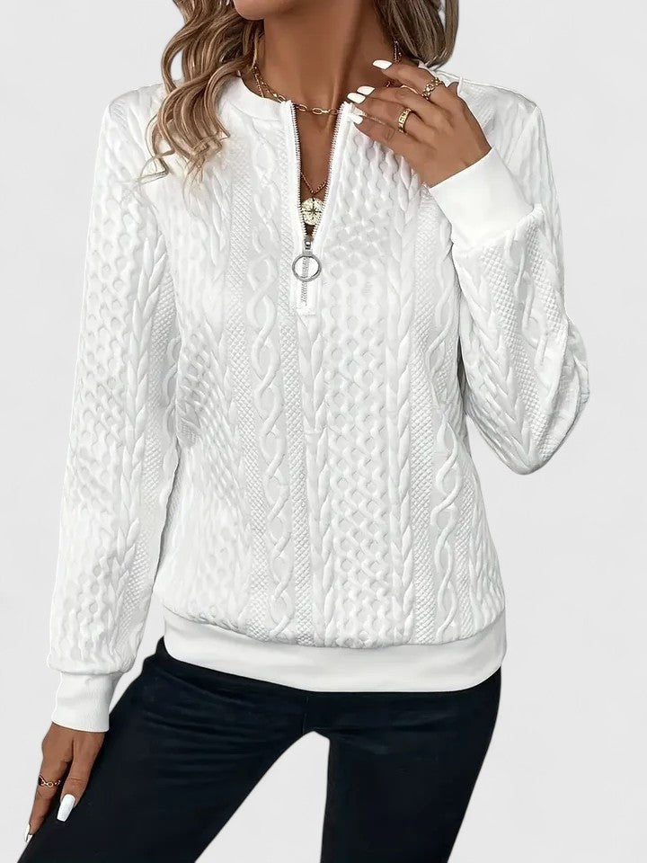 Linda Women's Warm Quarter-Zip Cable Sweater, front view