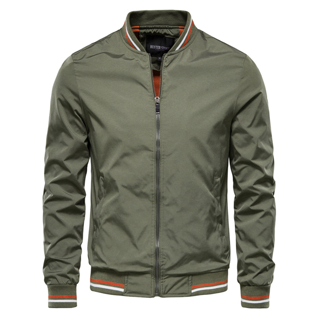 Men's Zip-Up Bomber Jacket with Ribbed Collar and Cuffs, front view