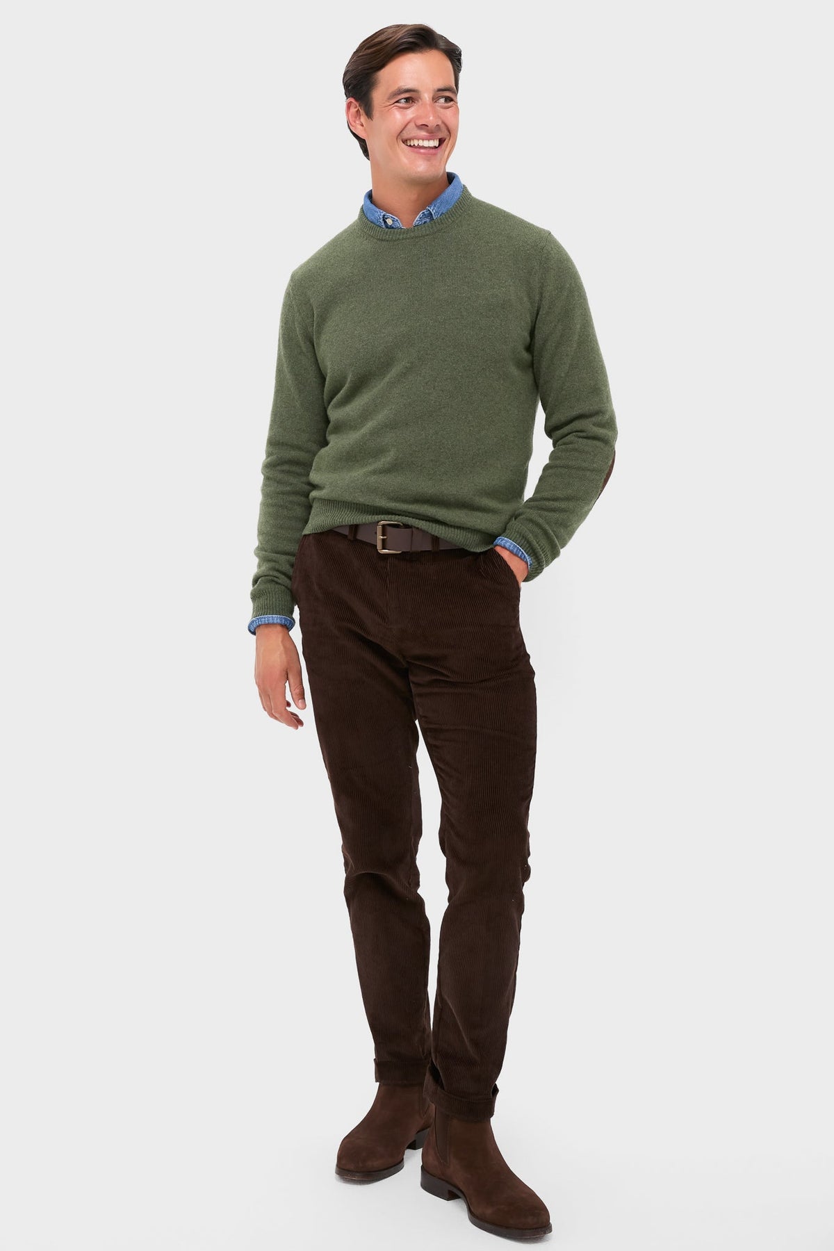 Men's Olive Crew Neck Sweater