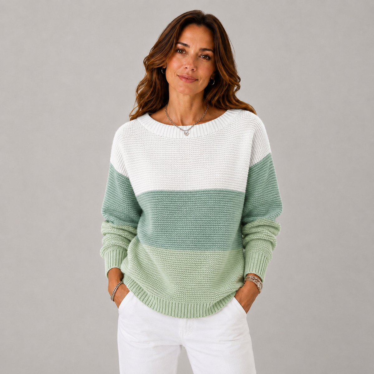 Linda Women's Color Block Knit Winter Sweater, front view