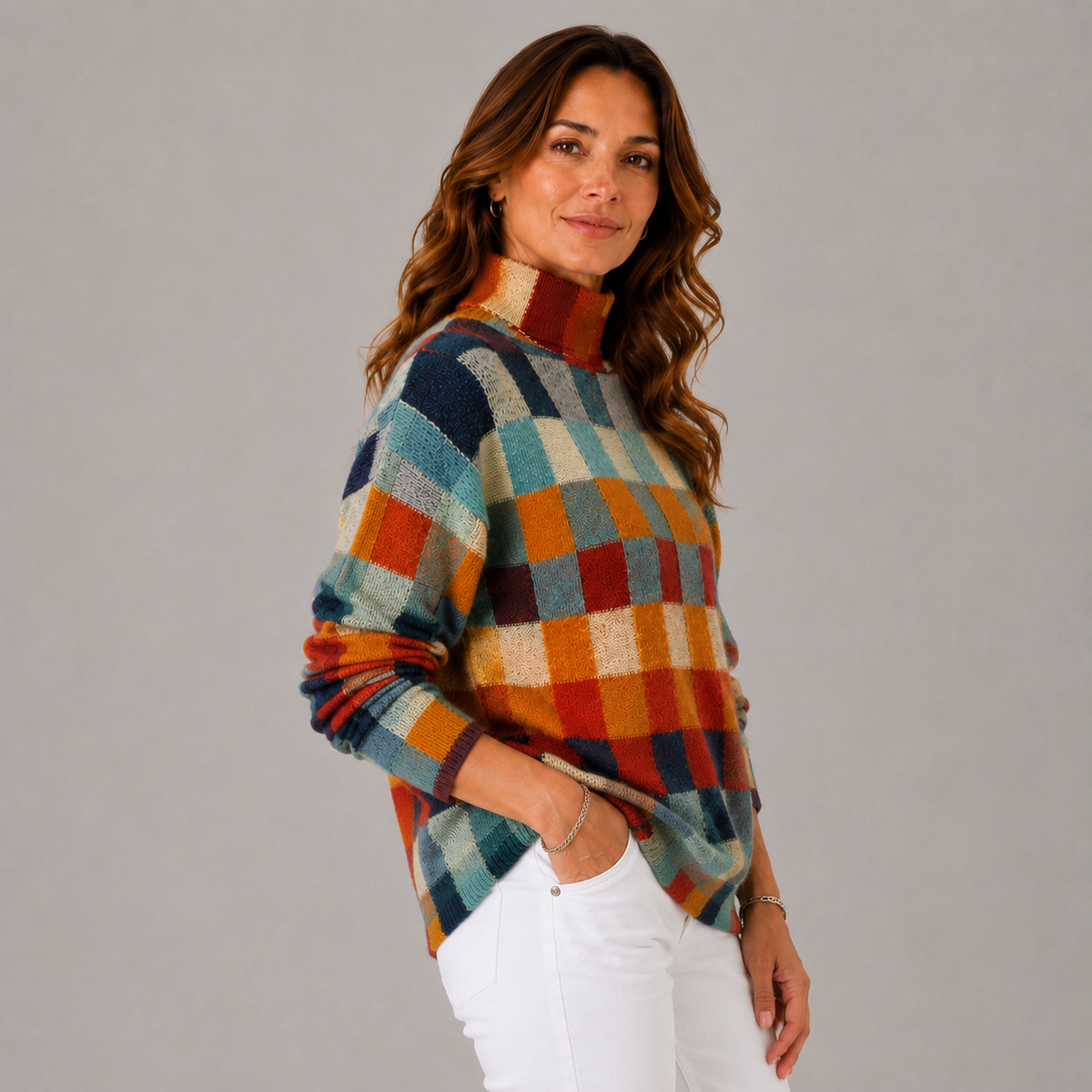 Cindy Women's Colorblock Knit High Neck Sweater, front view