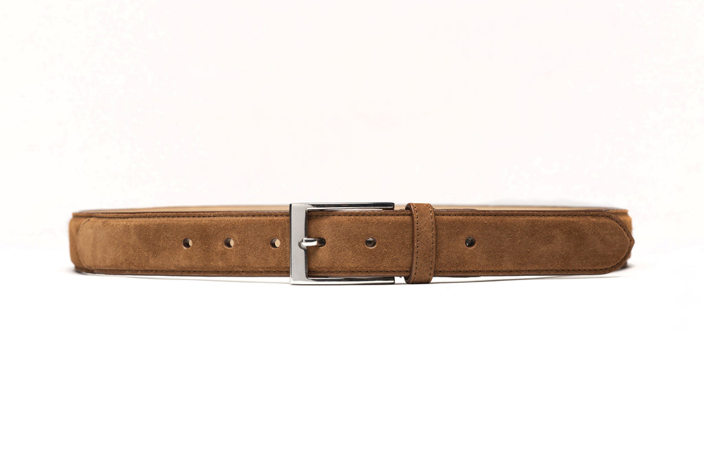 Flat Belt Tobacco Suede side view showing rich matte suede finish
