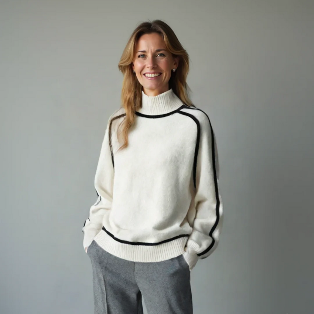 Tina Women's Relaxed-Fit Lantern-Sleeve Knit Turtleneck Sweater, front view
