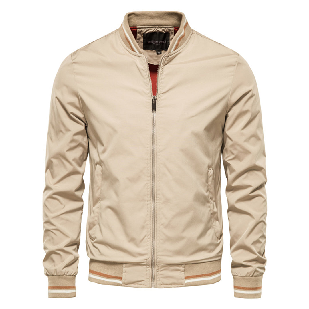 Men's Zip-Up Bomber Jacket with Ribbed Collar and Cuffs, side view