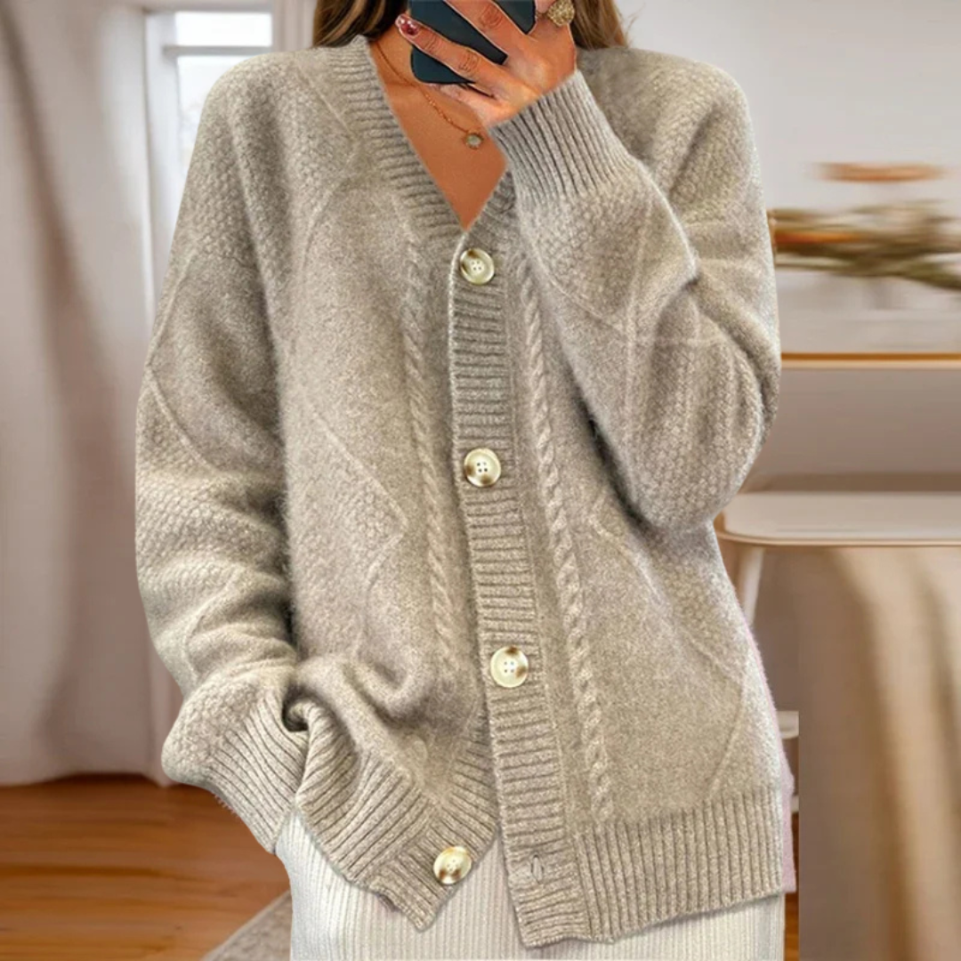 Charlie Women's Cable Knit with Long Sleeves Cardigan, close-up detail