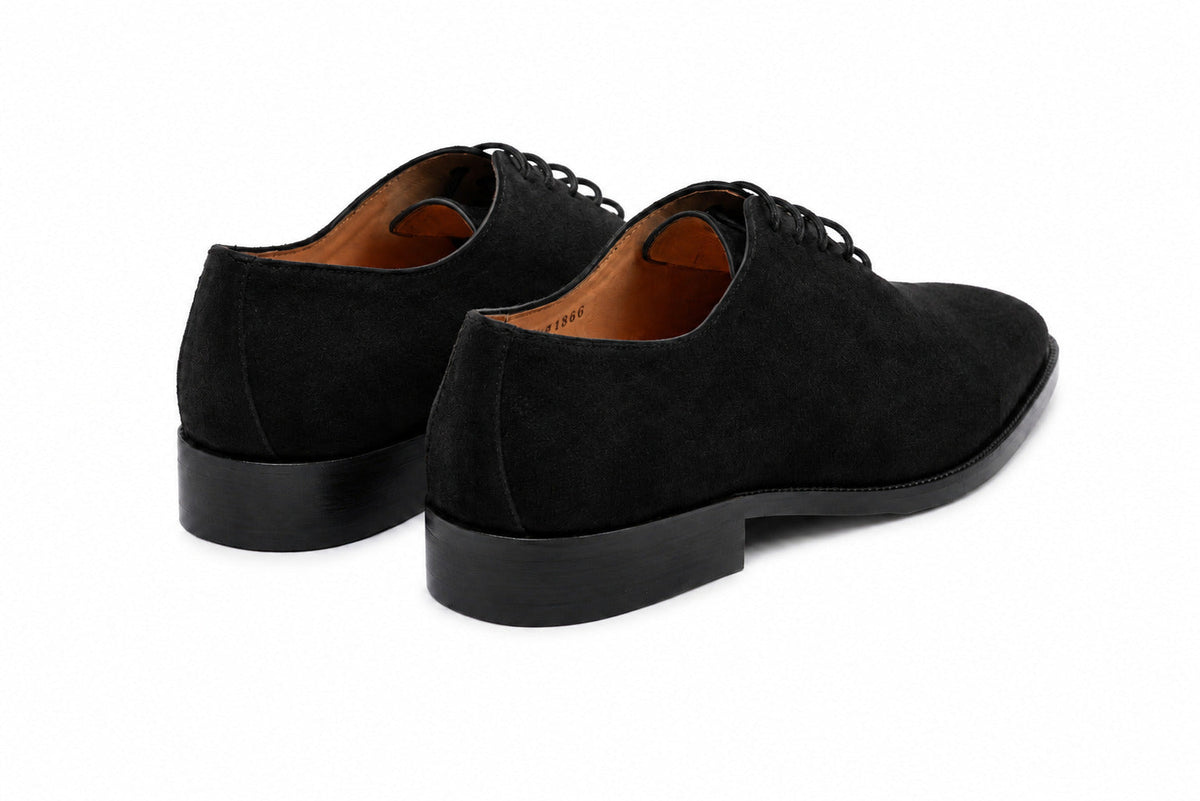 Wholecut Oxford in Black Suede, sole and heel construction detail