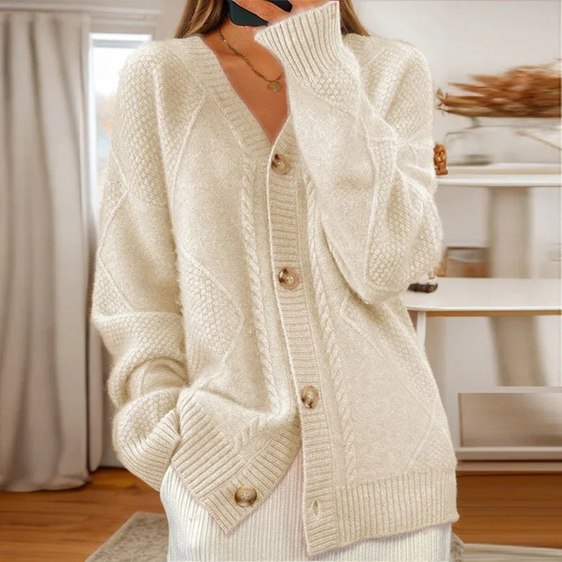 Charlie Women's Cable Knit with Long Sleeves Cardigan, front view