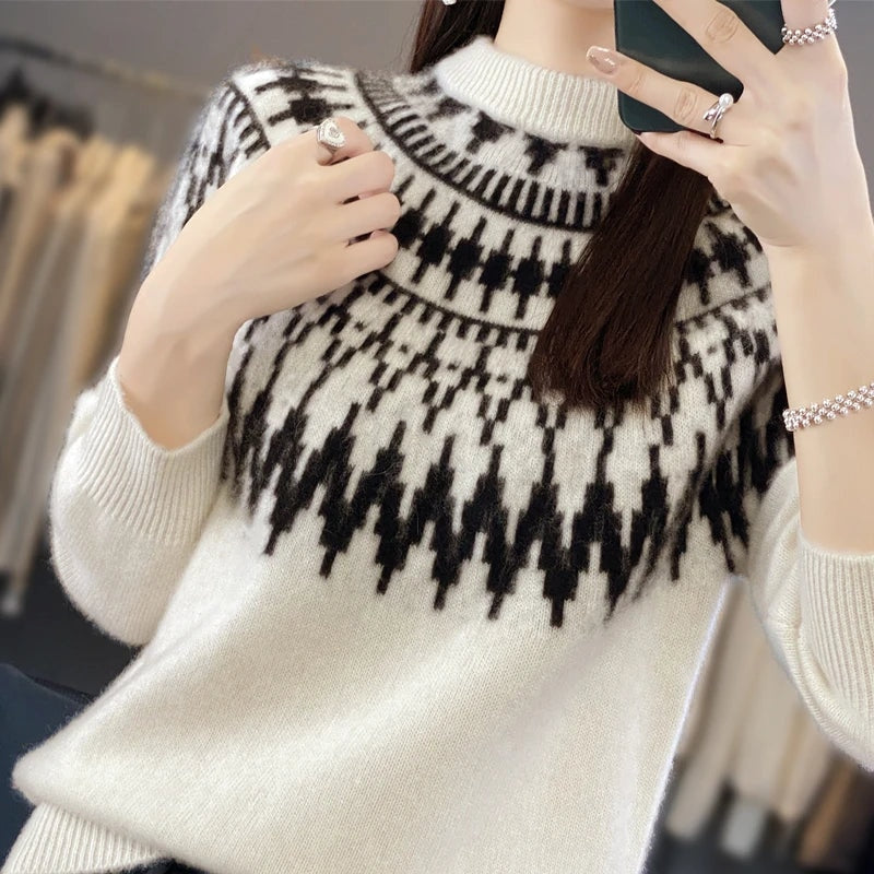 Isabella Women's Crew Neck Knit Relaxed Fit Knit Sweater, back view
