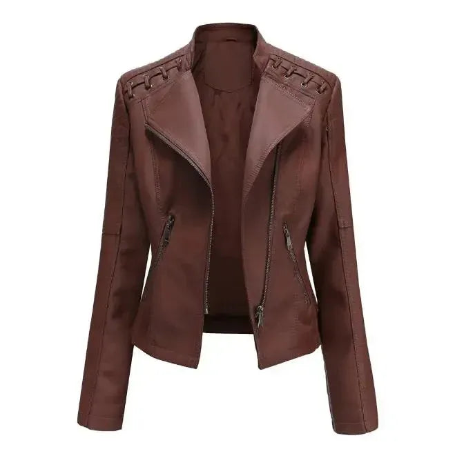 Victoria Women's Faux Leather Moto Jacket, front view