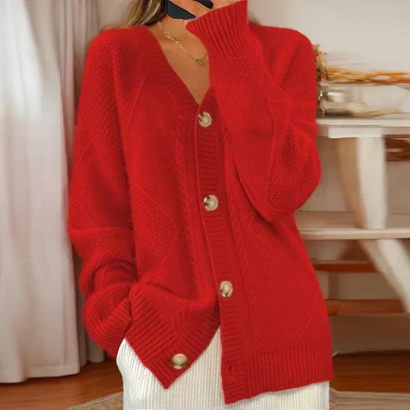 Charlie Women's Cable Knit with Long Sleeves Cardigan, back view