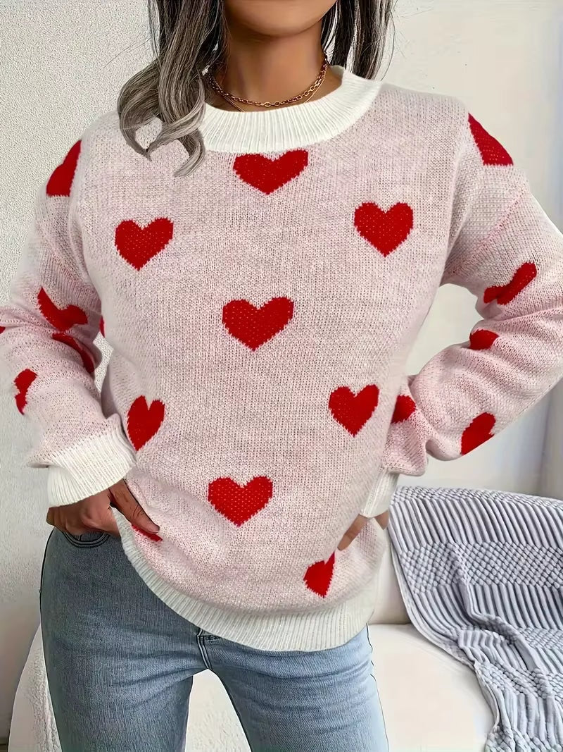 Montecito Women's Winter Round Neck Heart Pattern Knit Sweater, front view