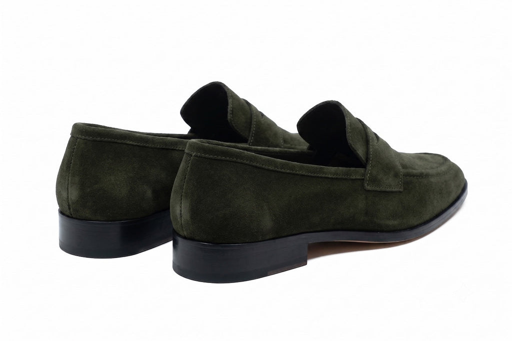 Soft Penny Loafers Green Suede sole and outsole view