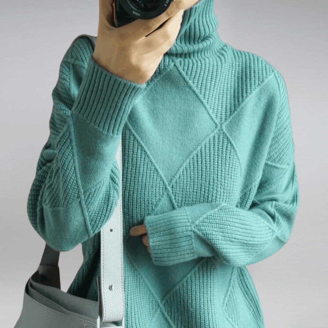 Adelina Women's Turtleneck Panel Ribbed Knit Sweater, styled outfit