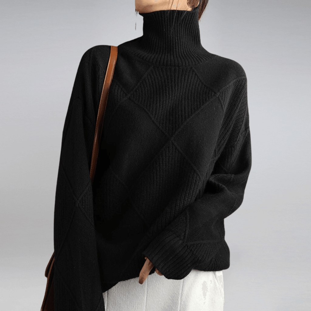 Adelina Women's Turtleneck Panel Ribbed Knit Sweater, close-up detail