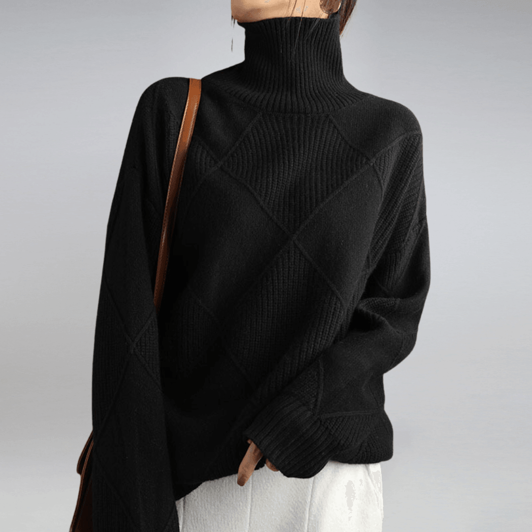 Adelina Women's Turtleneck Panel Ribbed Knit Sweater, close-up detail
