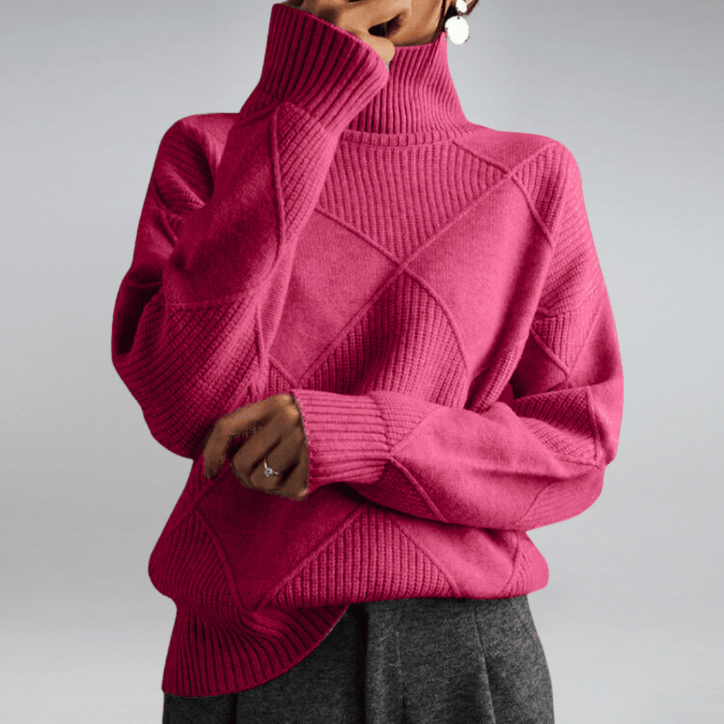 Adelina Women's Turtleneck Panel Ribbed Knit Sweater, full length