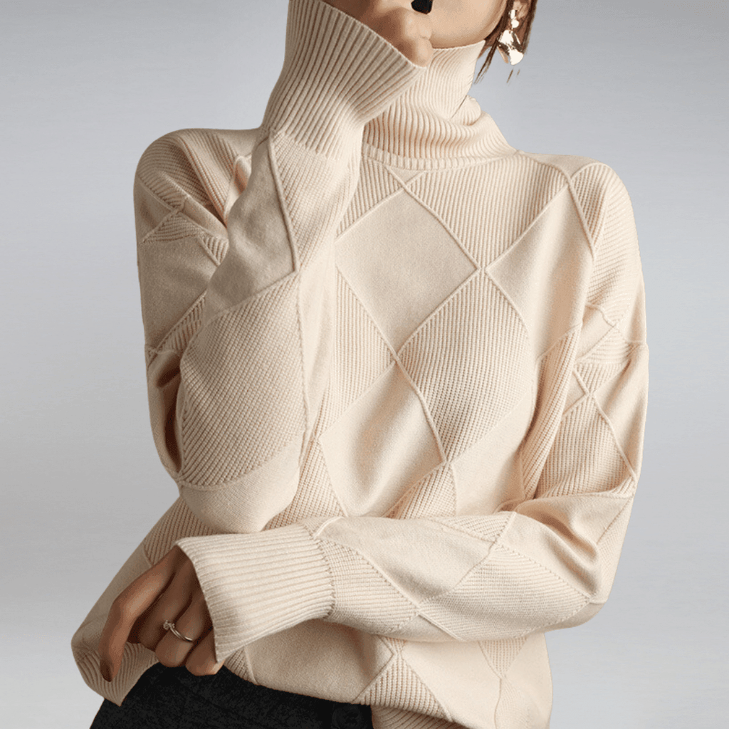 Adelina Women's Turtleneck Panel Ribbed Knit Sweater, fabric detail