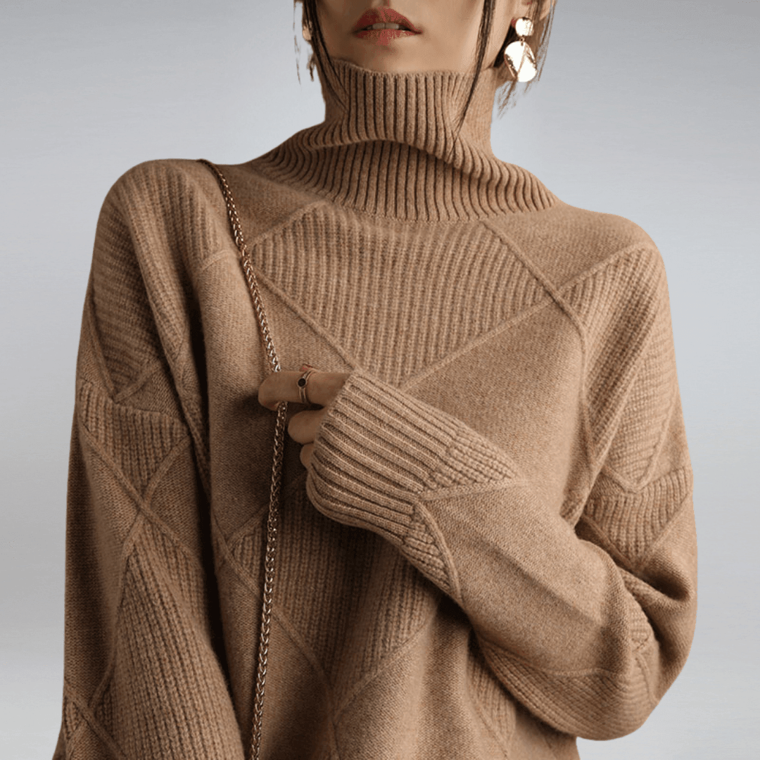 Adelina Women's Turtleneck Panel Ribbed Knit Sweater, view 10