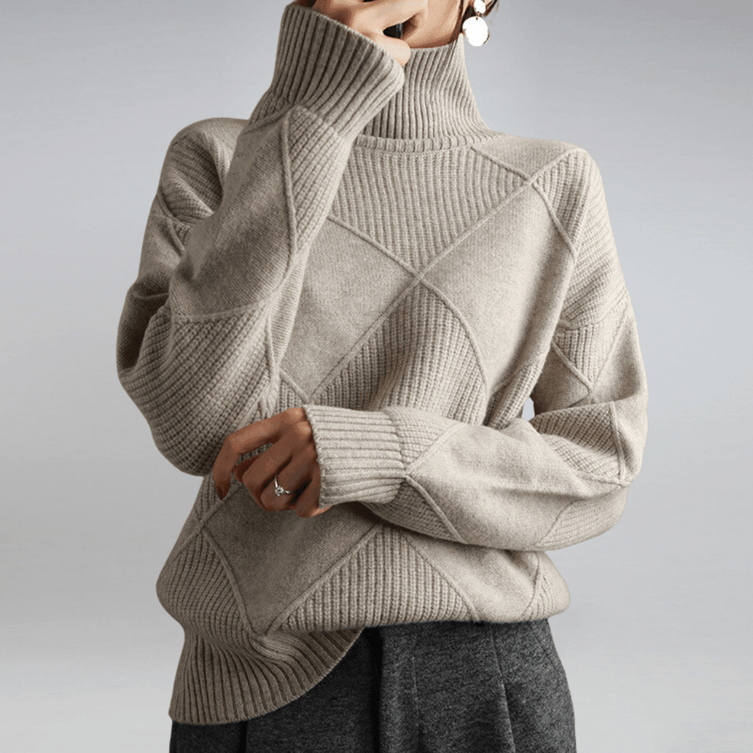 Adelina Women's Turtleneck Panel Ribbed Knit Sweater, back view