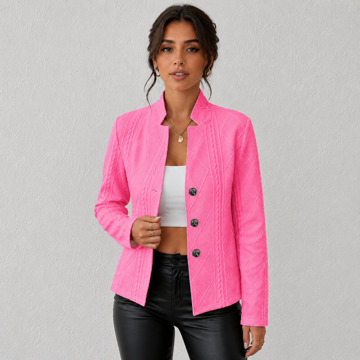Elara Women's Cable-Knit Open-Front Quilted Jacket, front view