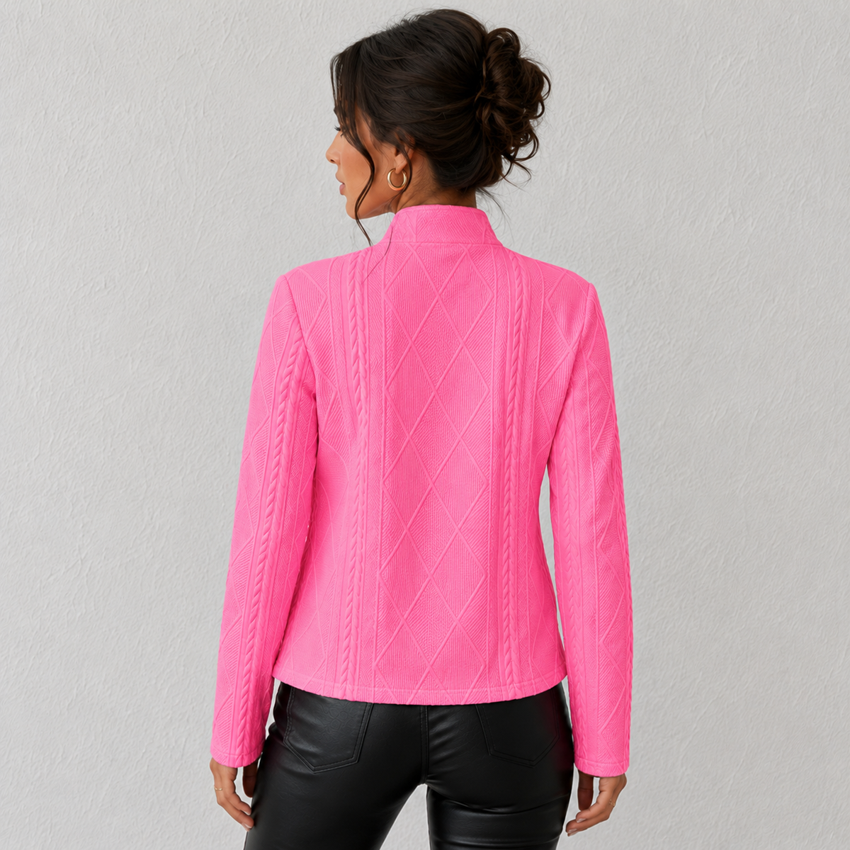 Elara Women's Cable-Knit Open-Front Quilted Jacket, side view
