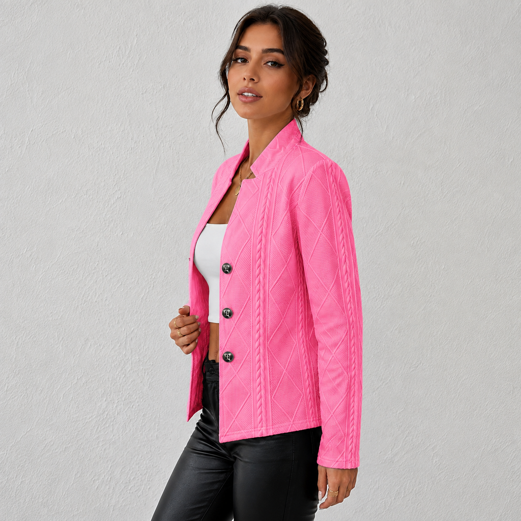 Elara Women's Cable-Knit Open-Front Quilted Jacket, back view