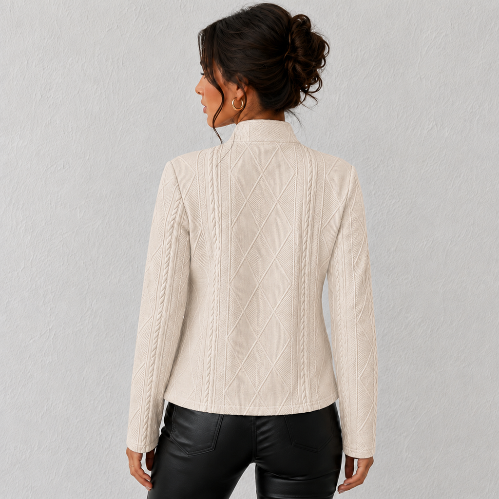 Elara Women's Cable-Knit Open-Front Quilted Jacket, styled outfit