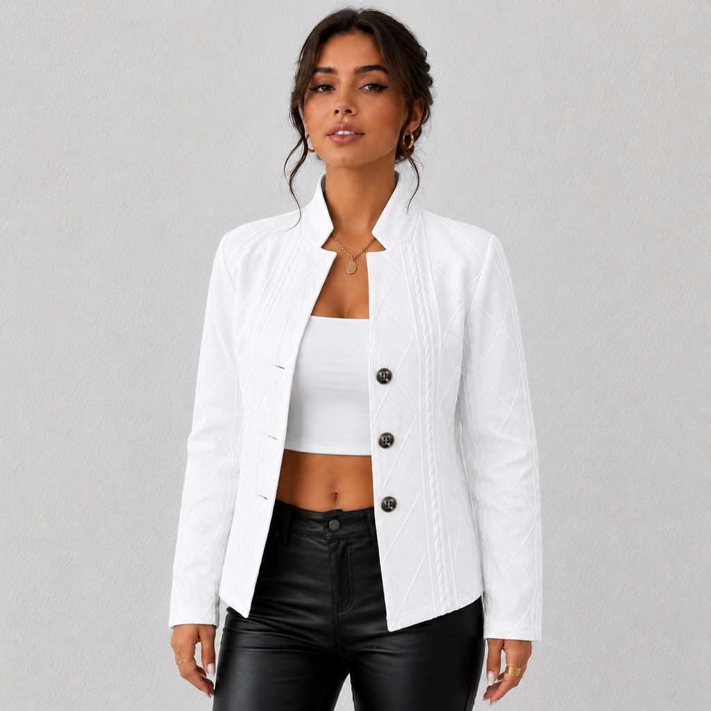 Elara Women's Cable-Knit Open-Front Quilted Jacket, fabric detail