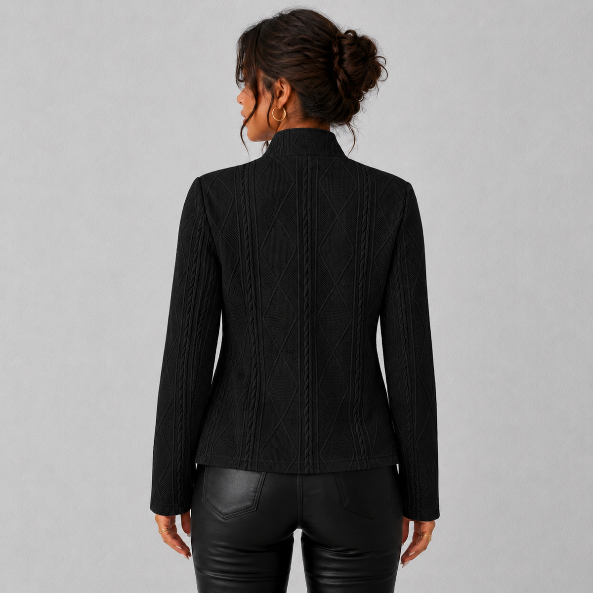 Elara Women's Cable-Knit Open-Front Quilted Jacket, view 12