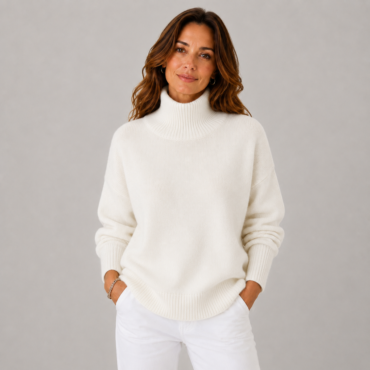 Clara Women's Soft High-Neck Knit Winter Sweater, front view