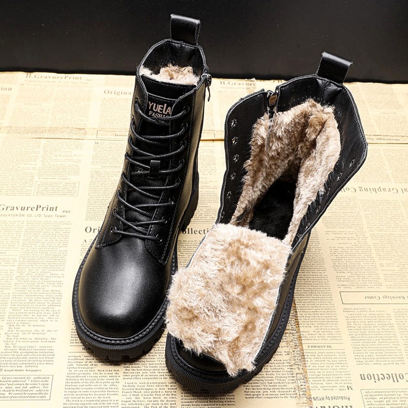 Women's Winter Black Boots Toe Ankle Rounded Height, front view