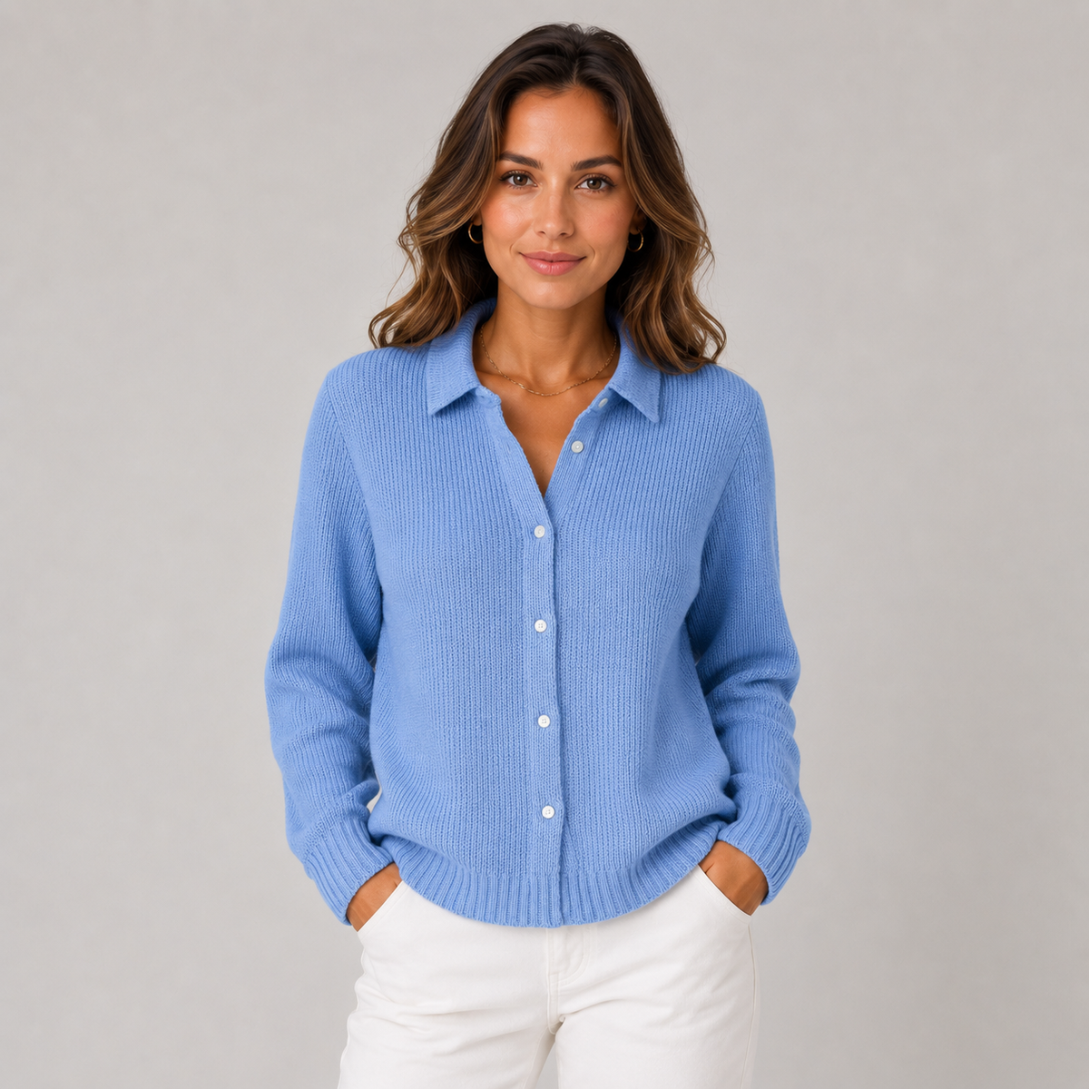 Gina Women's Classic Knitted Button Cardigan, front view