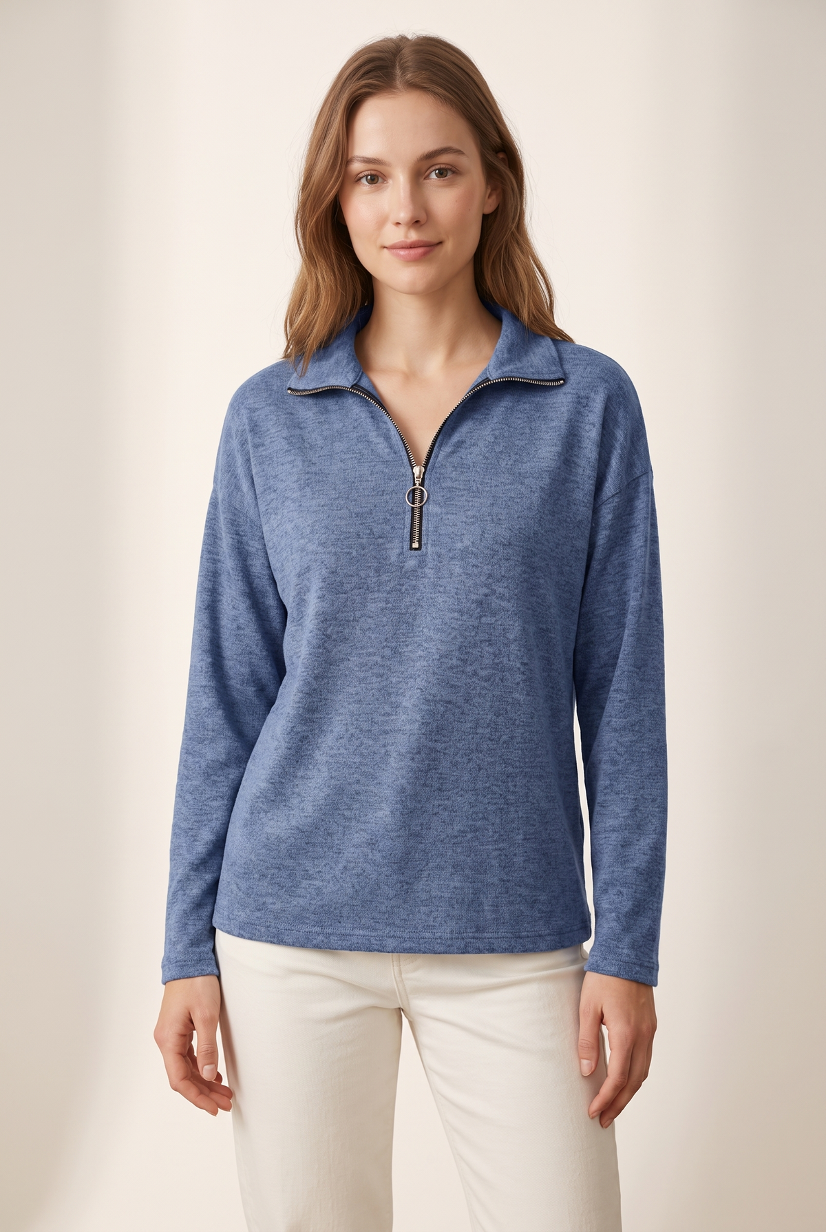 Valentina Women's Warm Quarter-Zip Relaxed Fit Long Sleeve Sweater, view 9