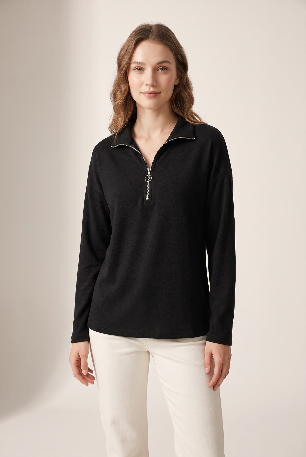Valentina Women's Warm Quarter-Zip Relaxed Fit Long Sleeve Sweater, view 10