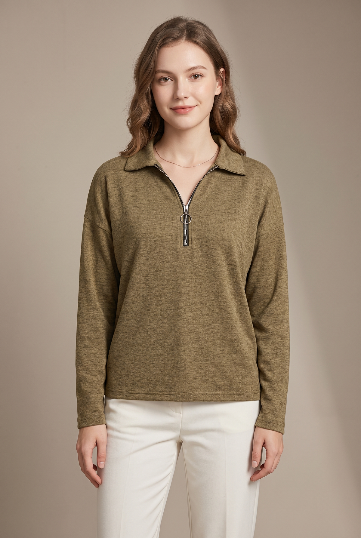 Valentina Women's Warm Quarter-Zip Relaxed Fit Long Sleeve Sweater, view 12