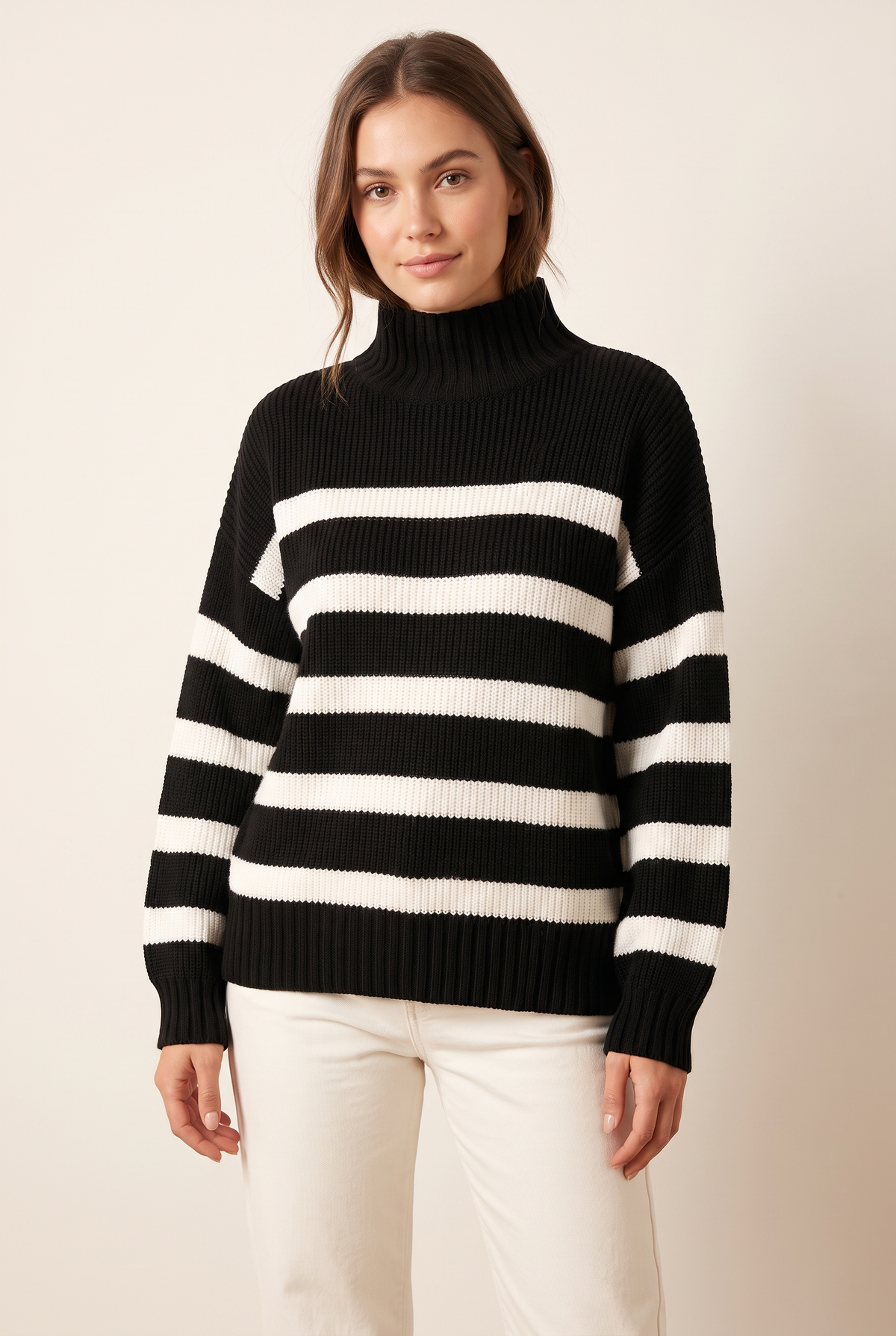 Laguna Women's Winter Ribbed Collar Striped Turtleneck Sweater, view 10
