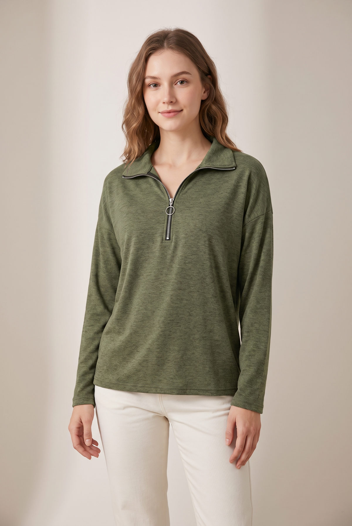 Valentina Women's Warm Quarter-Zip Relaxed Fit Long Sleeve Sweater, on model
