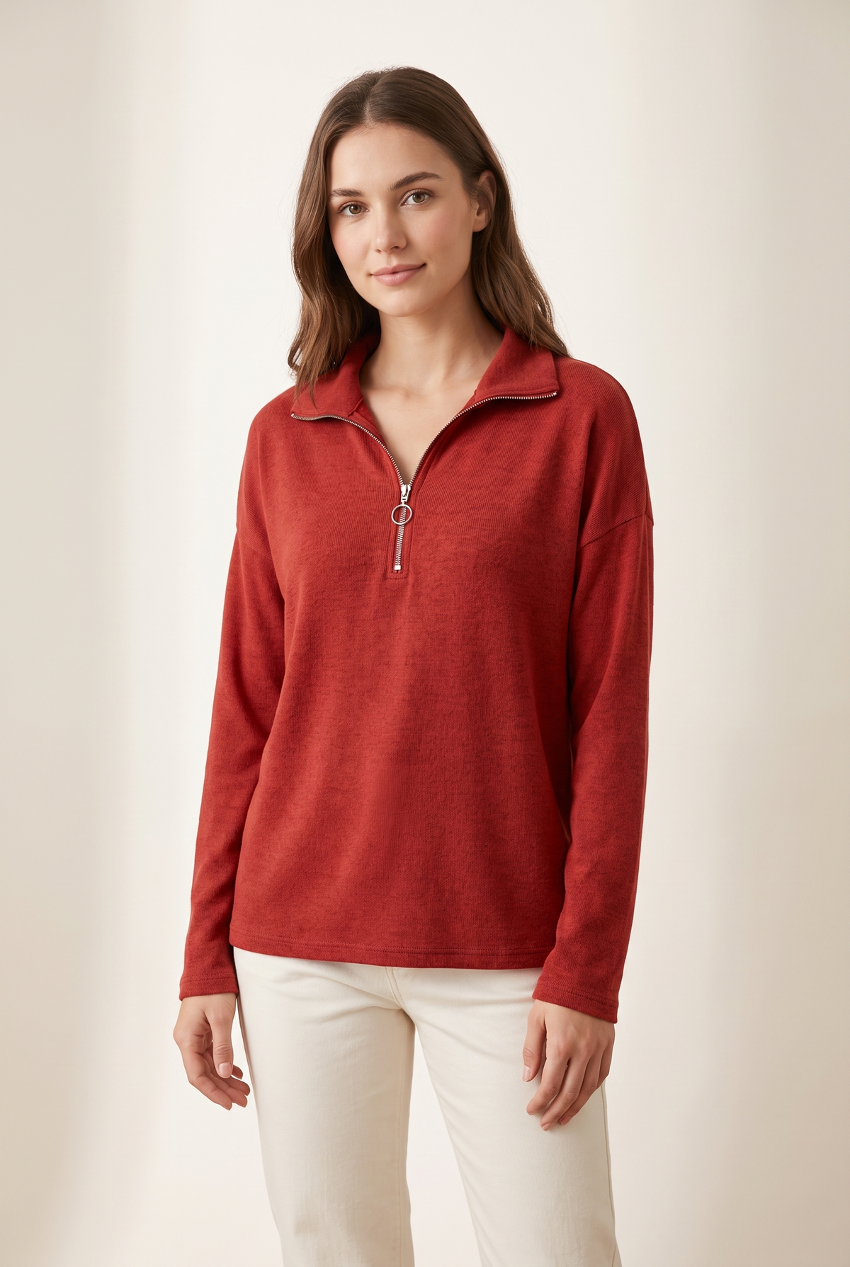 Valentina Women's Warm Quarter-Zip Relaxed Fit Long Sleeve Sweater, view 11