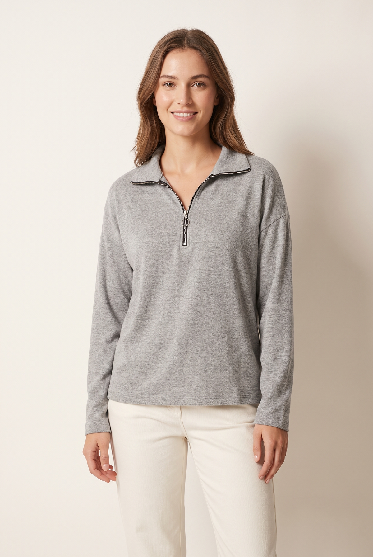 Valentina Women's Warm Quarter-Zip Relaxed Fit Long Sleeve Sweater, view 13