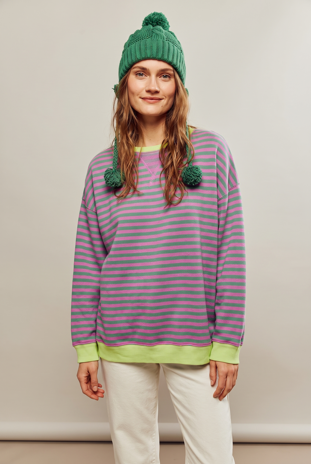 Women's Striped Oversized Fit Sweater, on model