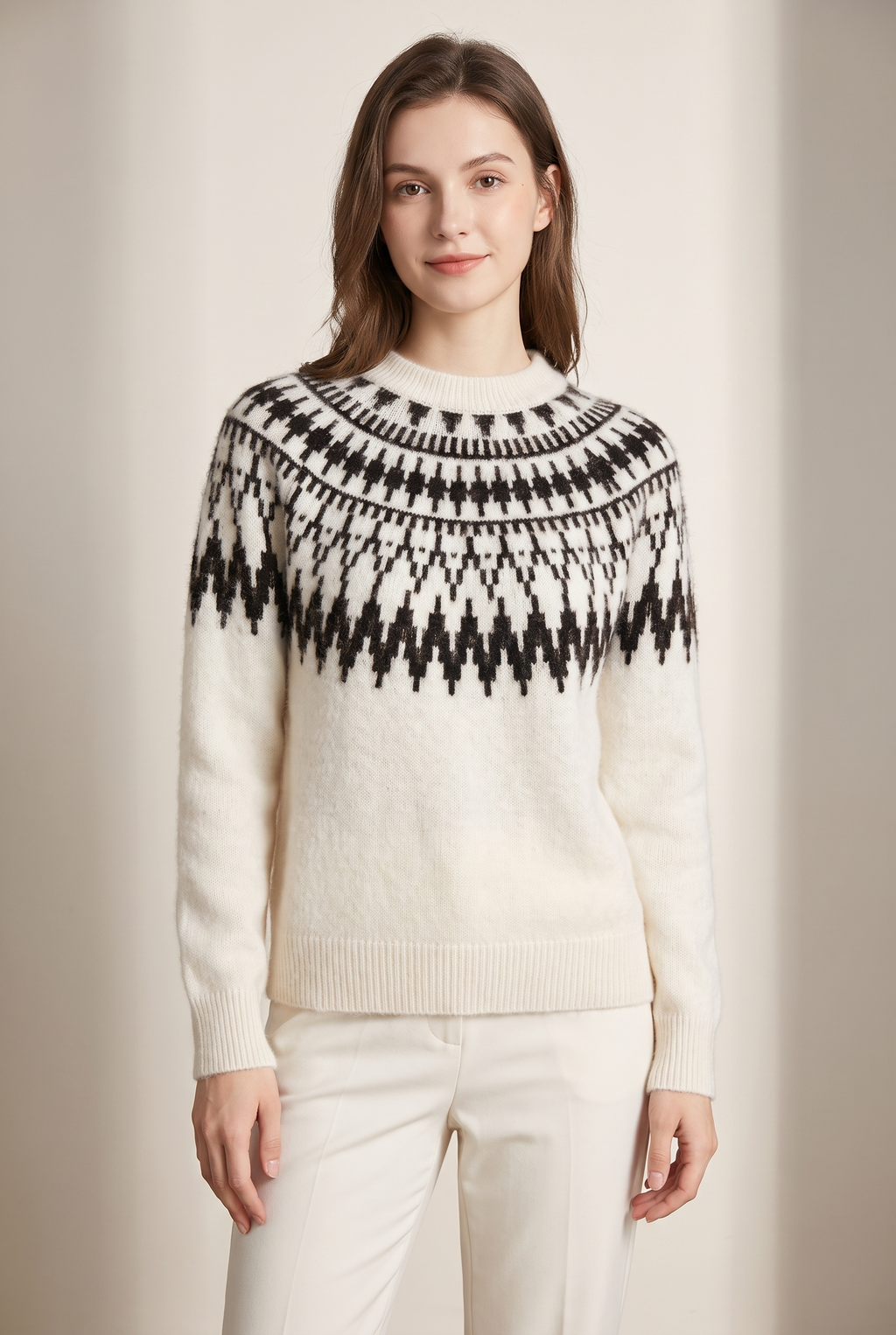Isabella Women's Crew Neck Knit Relaxed Fit Knit Sweater, on model