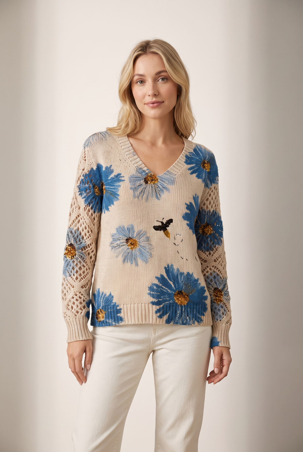 Jenny Women's Cozy Knit with Relaxed Fit and Soft Texture Sweater, on model