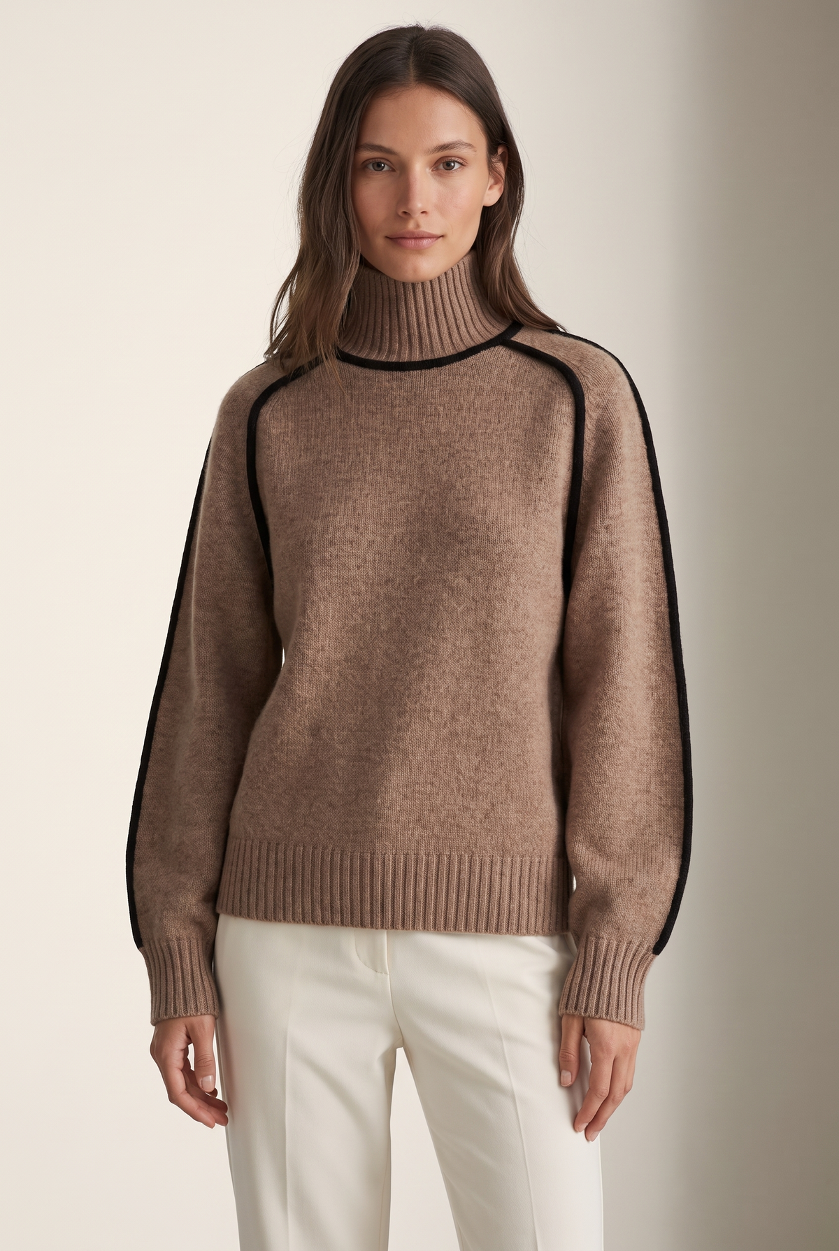 Tina Women's Relaxed-Fit Lantern-Sleeve Knit Turtleneck Sweater, on model