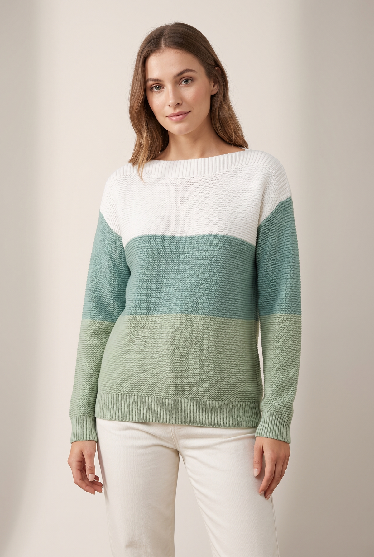 Karen Women's Cozy Knit with Soft Texture and Relaxed Fit Sweater, on model